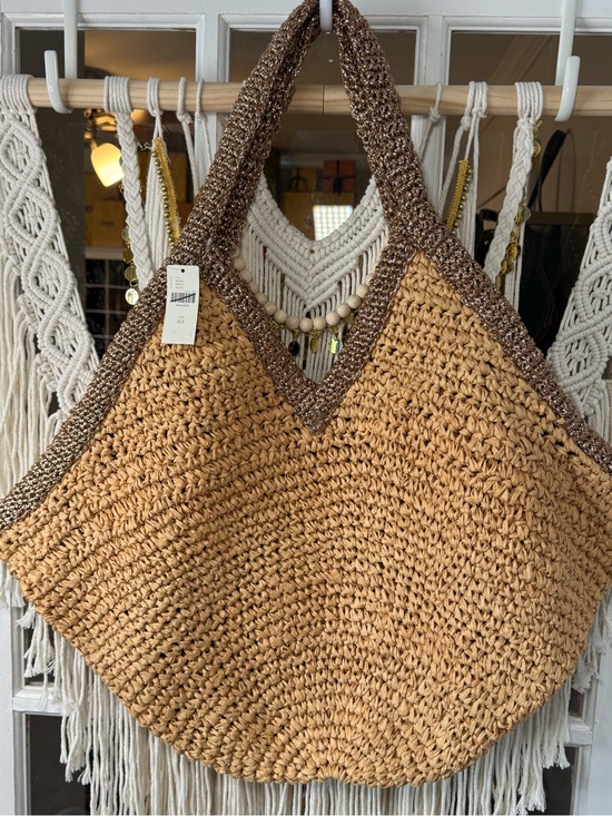 Anthropologie Handbags - ☀️🥥NEW Anthropologie Tipped Angular Jute Straw Tote Rafia Woven Summer Beach Bag